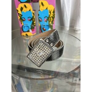 VTG Belts By Simon B. B. Simon Square Rhinestone Buckle Black Belt Sz S 1539